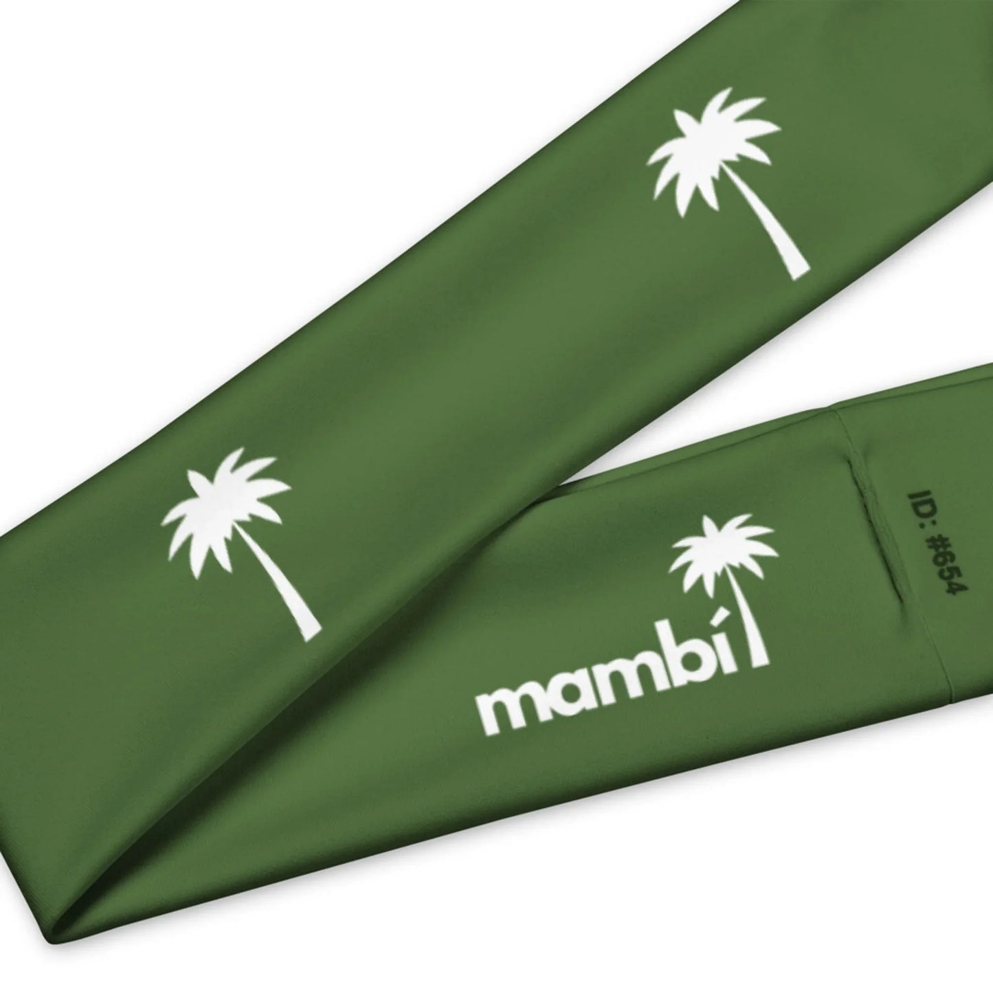 A green fabric band features white palm tree graphics and the word Mambí printed in white, with an ID number #664 on the corner.