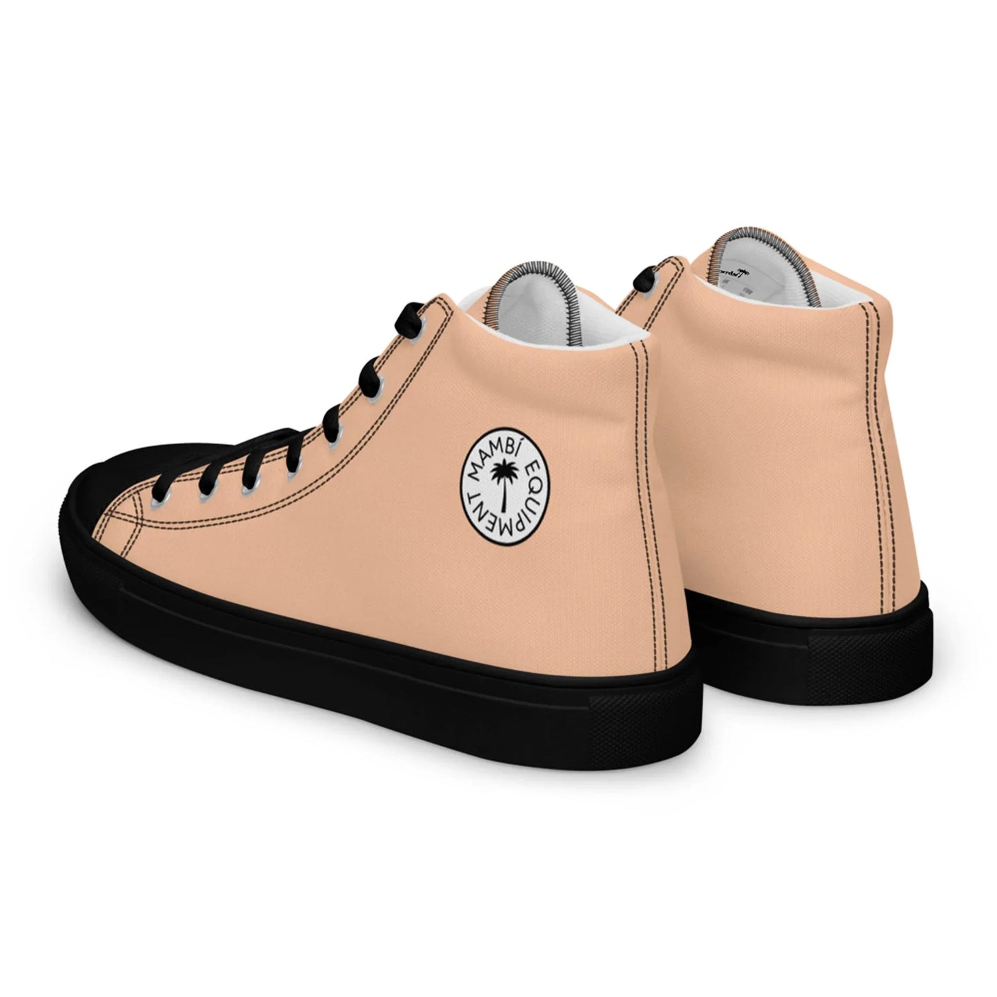 The Carlito Sastre Vintage Hi-Top Sneakers by Printful for women feature peach sides, black laces, toe caps, and soles, plus a white Mamba Edition logo on the ankle.