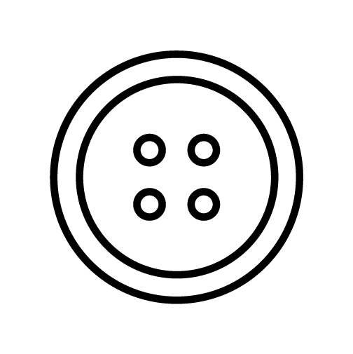 A simple black and white line drawing of a round button with four holes in the center and two concentric circles forming the outer edge.