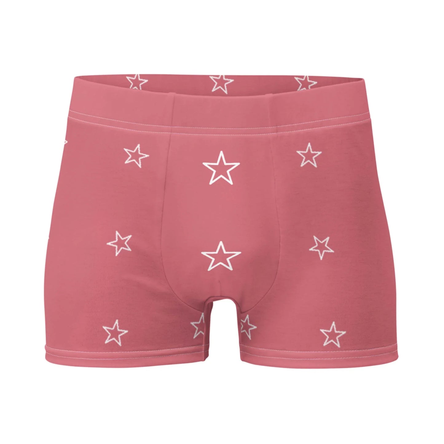 Mambí pink boxer briefs featuring a white star pattern, displayed on a plain white background.