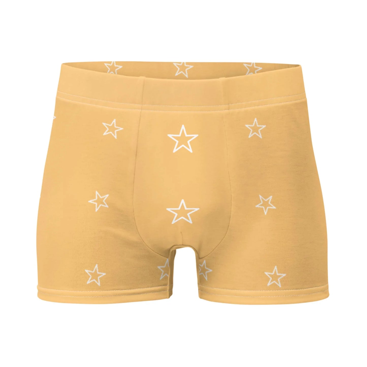 Yellow Mambí boxer briefs featuring a pattern of white outlined stars, displayed on a plain white background.