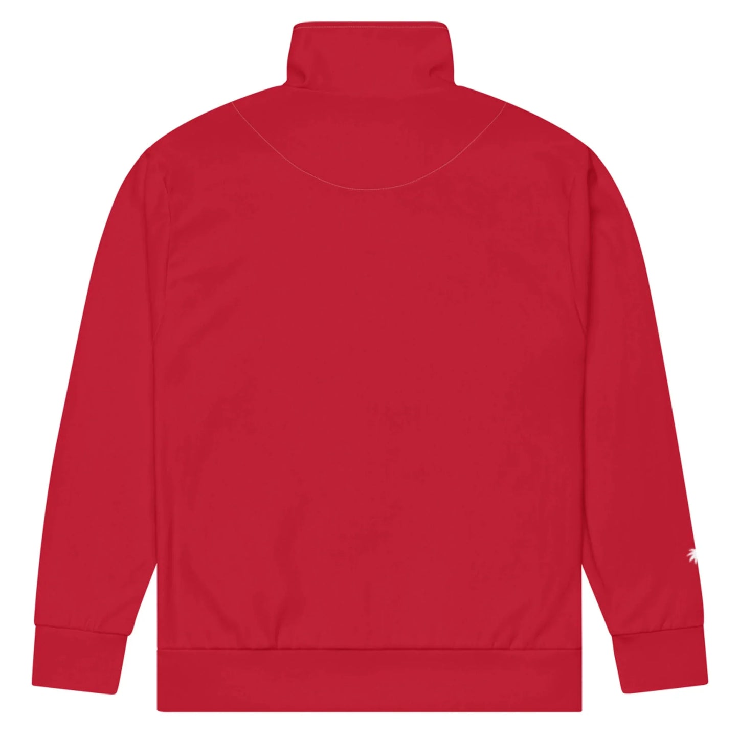 A plain red Mambí track jacket shown from the back, featuring a high collar, long sleeves with cuffs, and a small white detail near the left wrist.