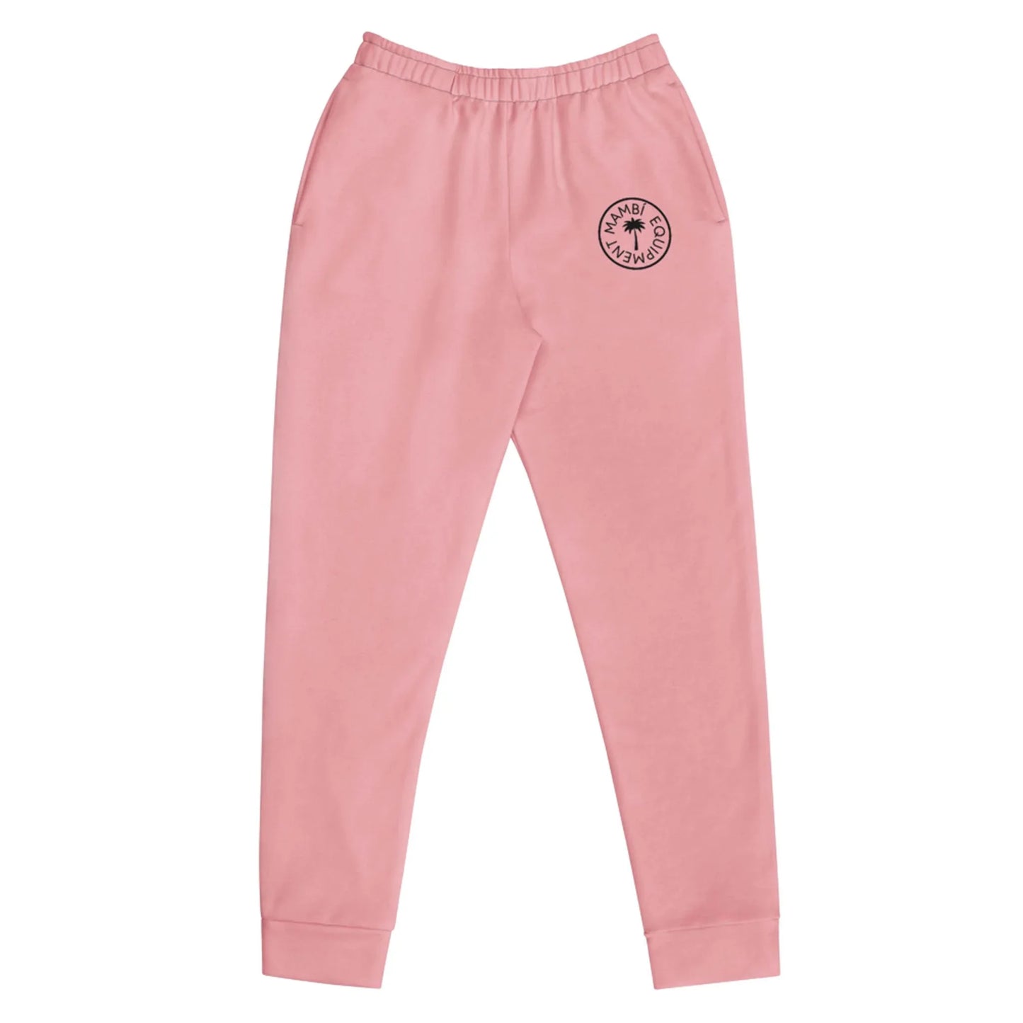 Light pink Mambí jogger sweatpants with an elastic waistband, side pockets, and a black circular logo on the left thigh. The pants feature cuffed ankles and are displayed on a plain white background.