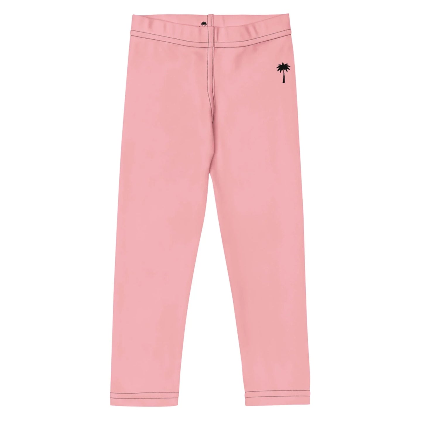 Light pink Mambí pants with a black palm tree graphic near the left hip; these fitted pants feature a button at the waistband and visible black stitching at the waist and cuffs.