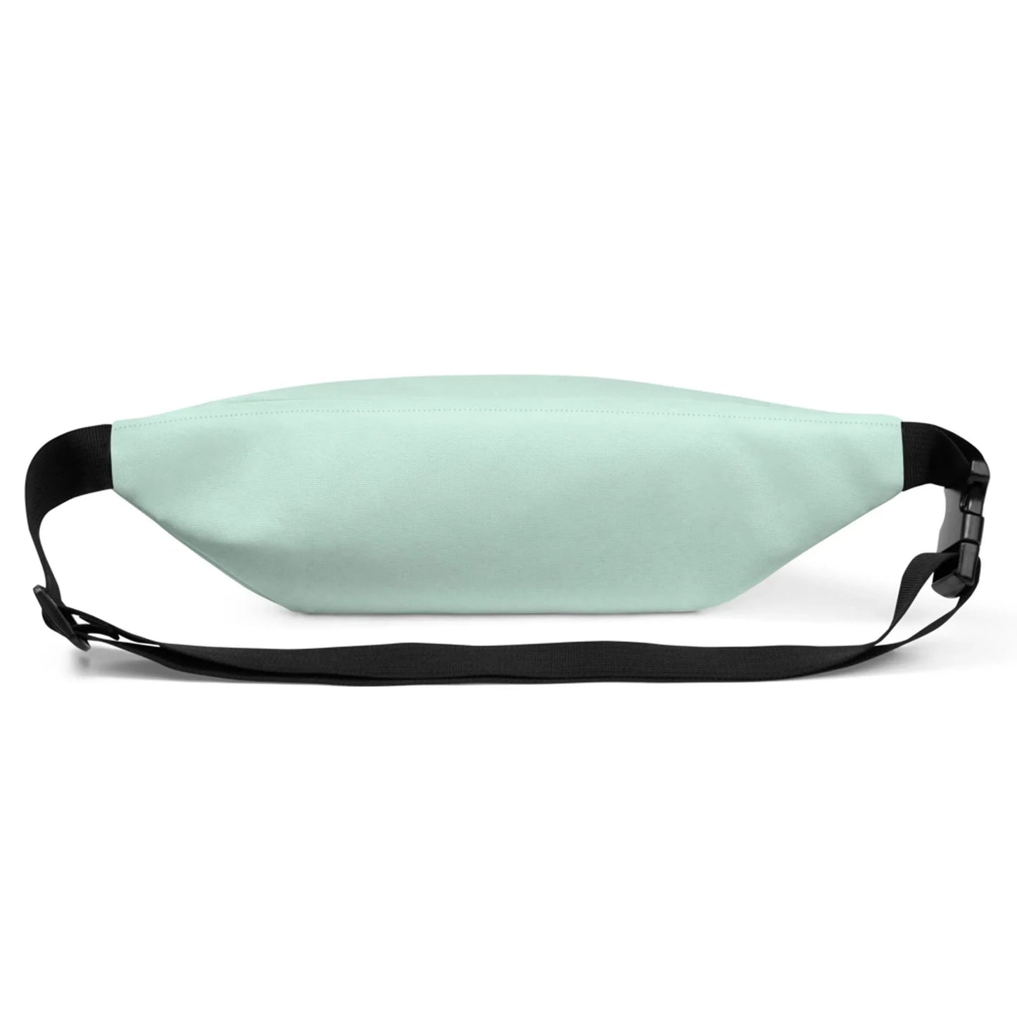 A light mint green Mambí fanny pack with a black adjustable strap and buckle, shown from the front on a white background.