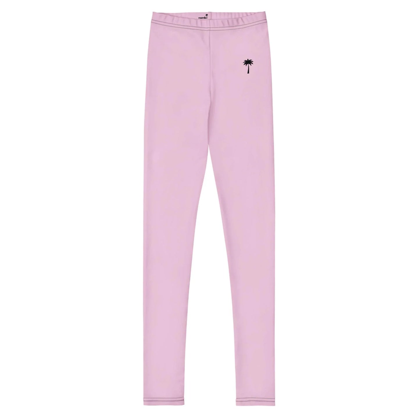 Light pink Mambí leggings with a small black palm tree graphic on the left hip, displayed on a white background.