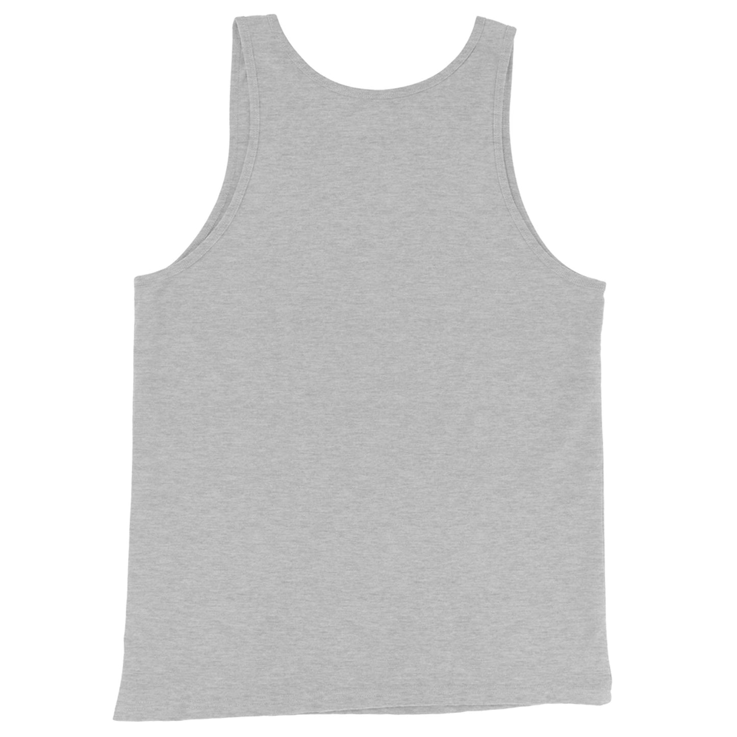 A plain, light gray sleeveless tank top is shown from the back on a white background. Crafted from premium materials, this tank top features a simple design with no patterns, logos, or embellishments for a classic style.