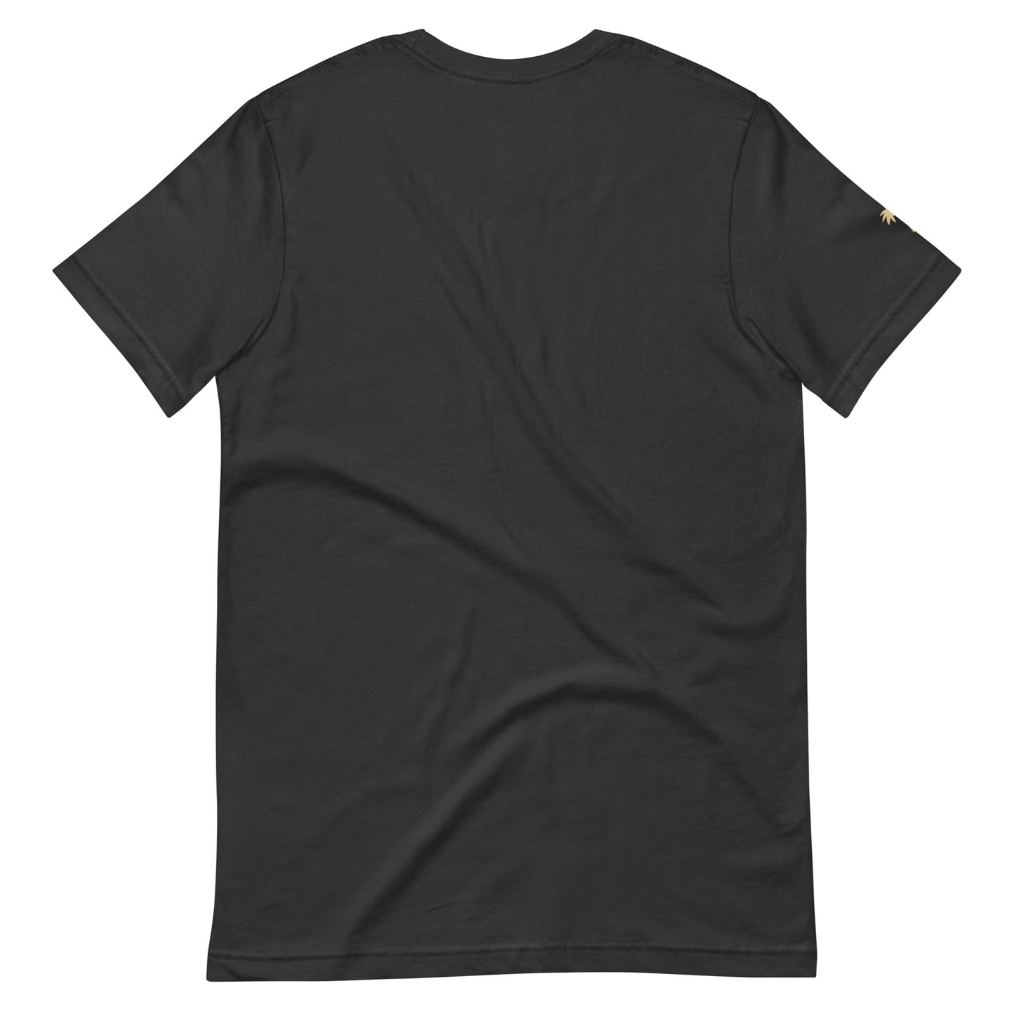 Black short-sleeve fitted shirt shown from the back, featuring a plain design with a small, subtle gold detail on the left sleeve near the shoulder. Made from comfortable cotton for everyday wear.