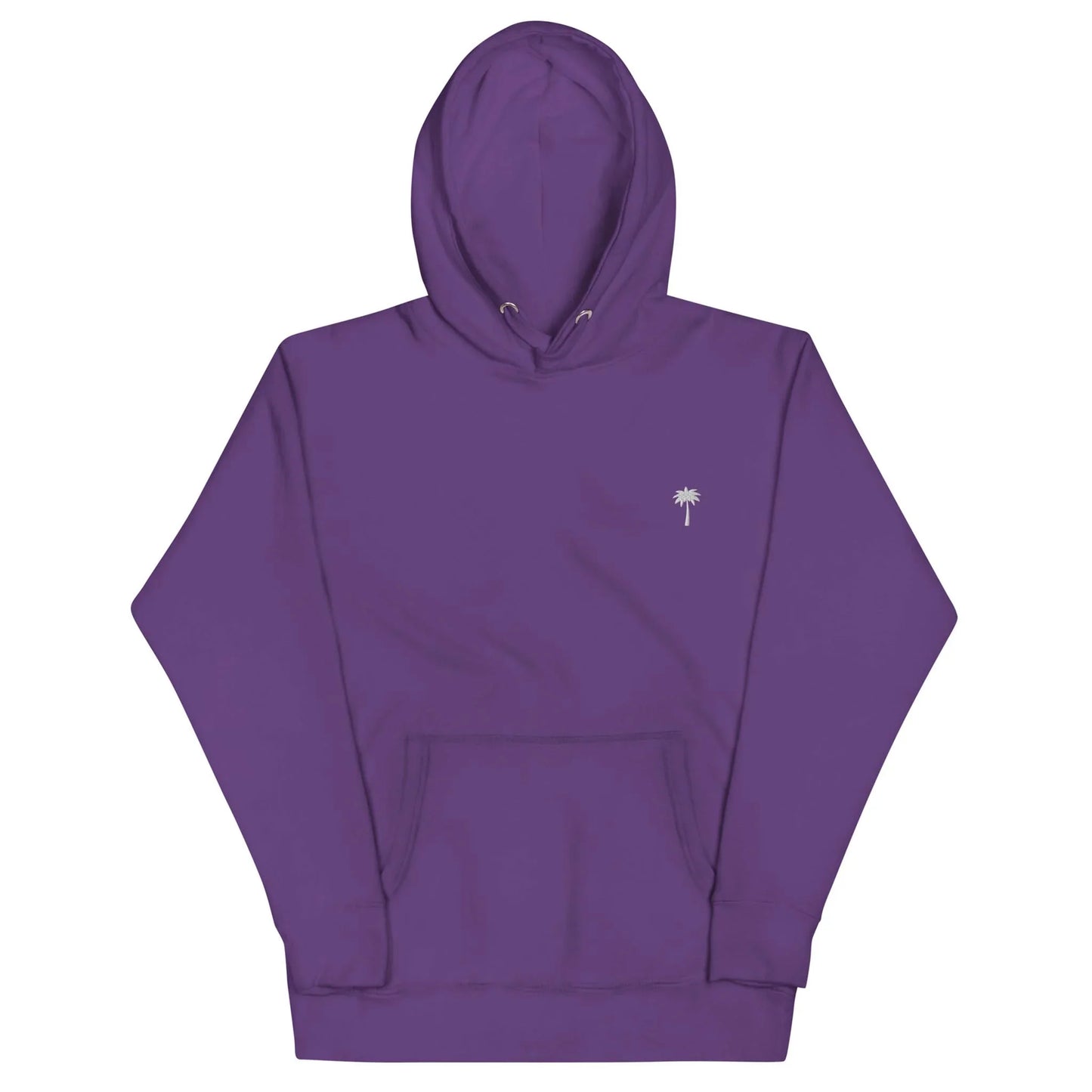A purple Mambí hooded sweatshirt with a front pocket and a small white palm tree graphic on the left chest.