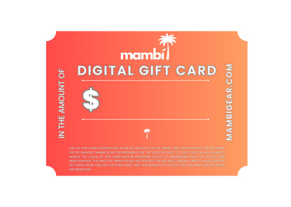 Mambi digital gift card for unspecified amount, with palm tree design on a white background