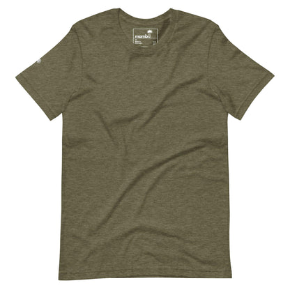 An olive green short-sleeve t-shirt by Mambí is displayed flat on a white background, featuring a small palm tree logo and the brand name visible on the inside neck label.
