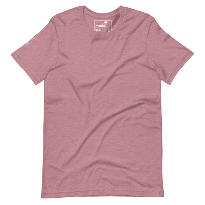 A plain, short-sleeve, crew neck Mambí t-shirt in a muted rose pink color, laid flat on a white background. The fabric appears soft with slight natural wrinkles.