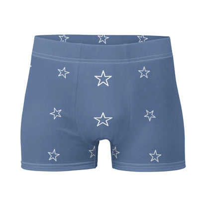 Blue Mambí mens boxer briefs featuring a white star pattern all over, displayed on a plain white background.