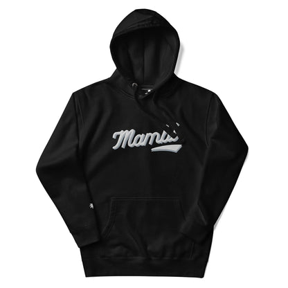 Black hooded sweatshirt featuring “Mamba” in white cursive across the chest and a front kangaroo pocket, inspired by Mambí style.