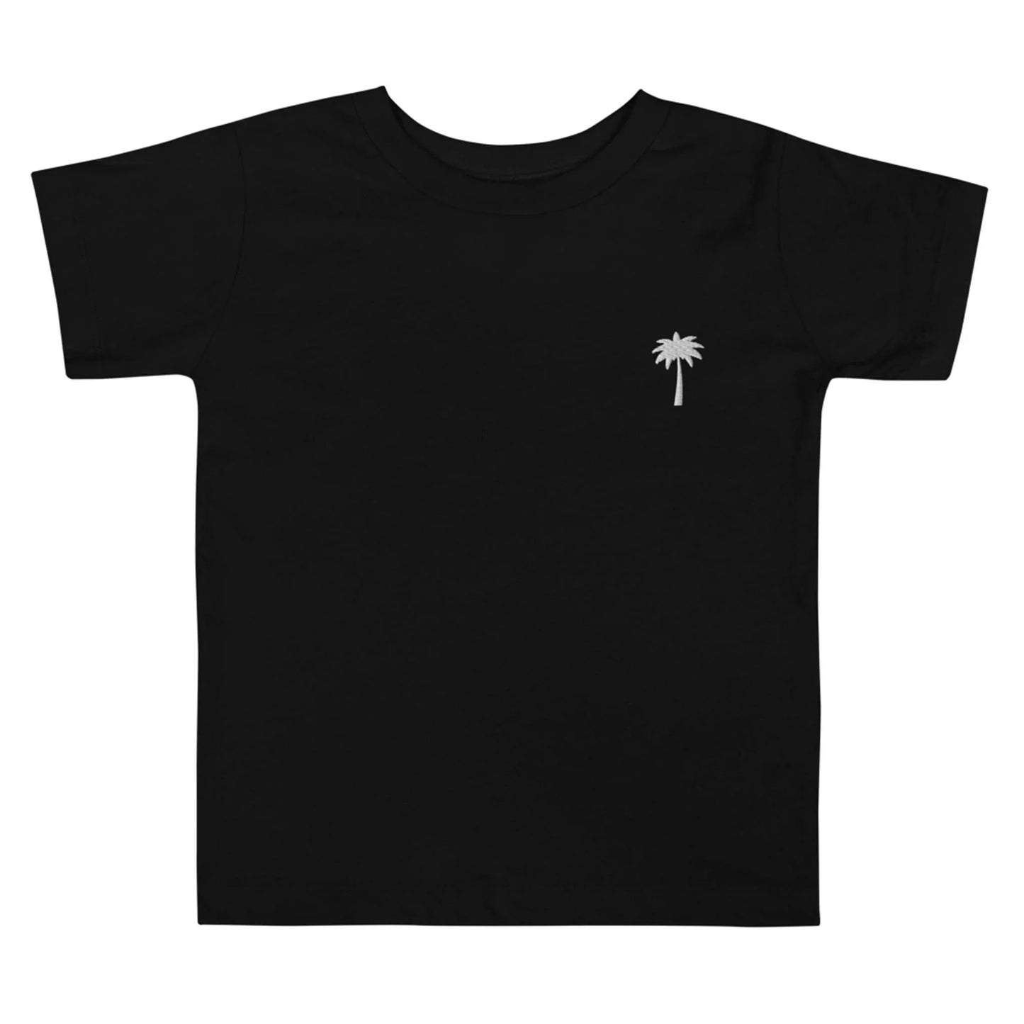 A plain black short-sleeve Mambí t-shirt featuring a small white palm tree graphic on the left chest area.