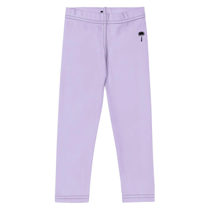 Light purple Mambí leggings with a black palm tree graphic on the left hip and subtle stitched detailing at the waistband and cuffs, displayed on a white background.