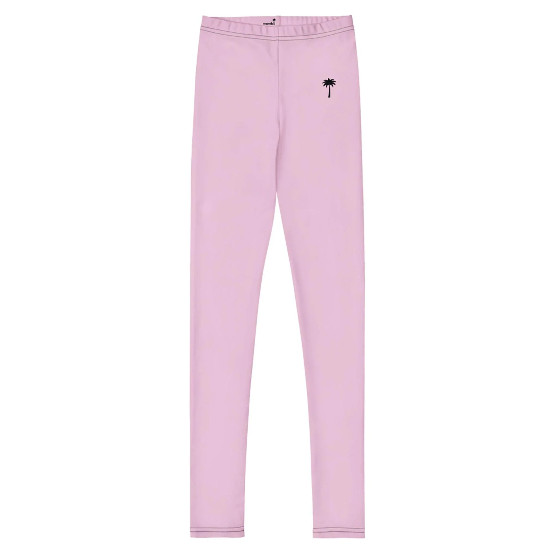 Light pink Mambí leggings with a small black palm tree graphic on the left hip, displayed on a white background.