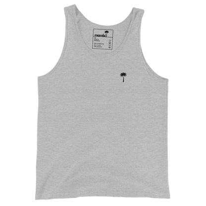Athletic Heather tank top in a classic style, crafted from premium materials, features a small black palm tree graphic on the left chest and a visible inner neck label.