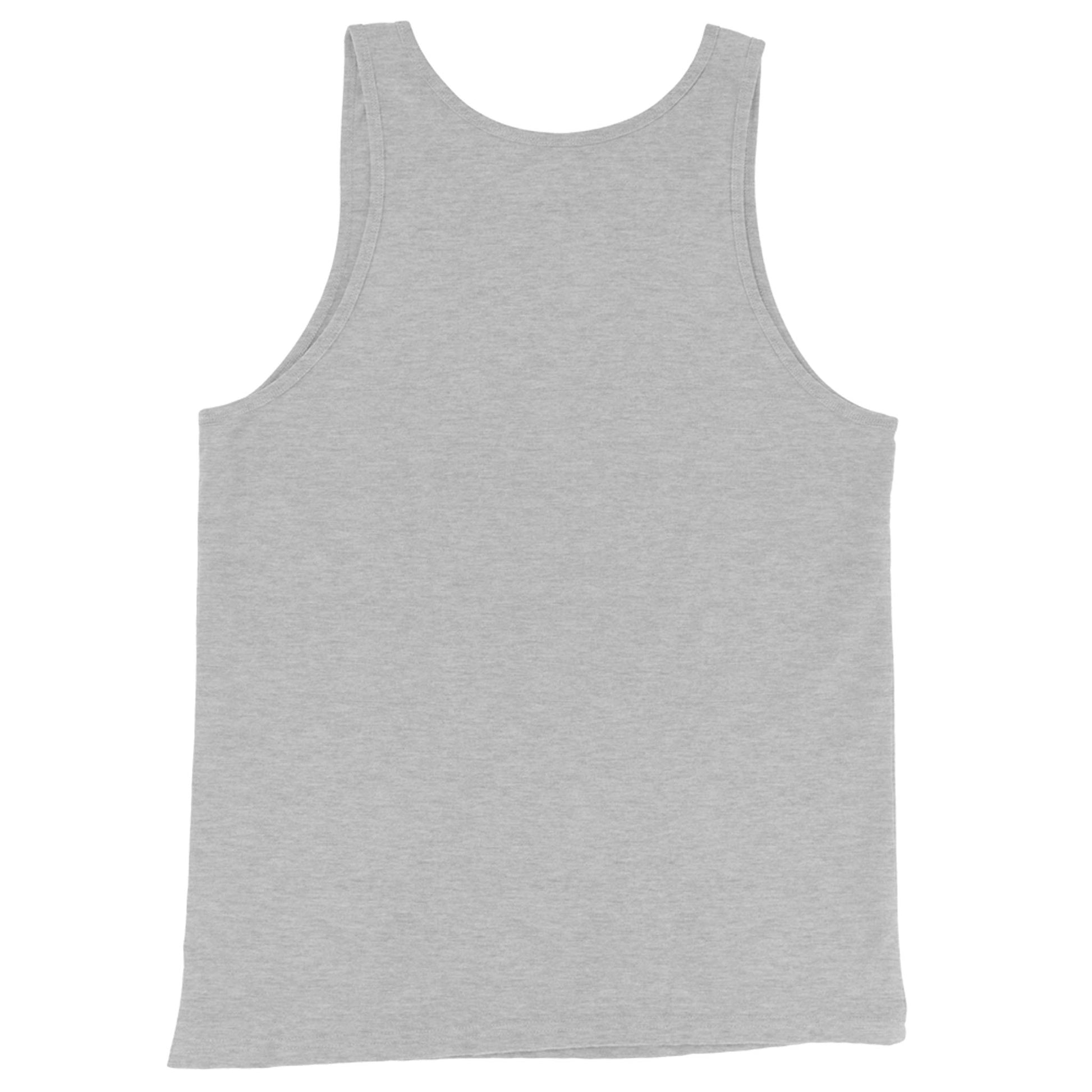 A plain, light gray sleeveless tank top is shown from the back on a white background. Crafted from premium materials, this tank top features a simple design with no patterns, logos, or embellishments for a classic style.