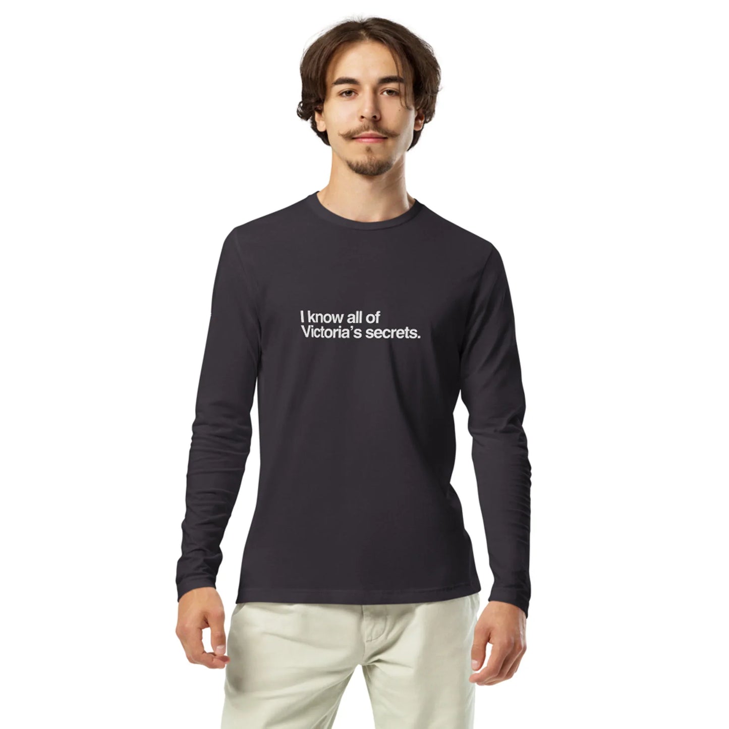 "Secrets" Fitted Long-Sleeve Graphic Tee | Men's | White Print