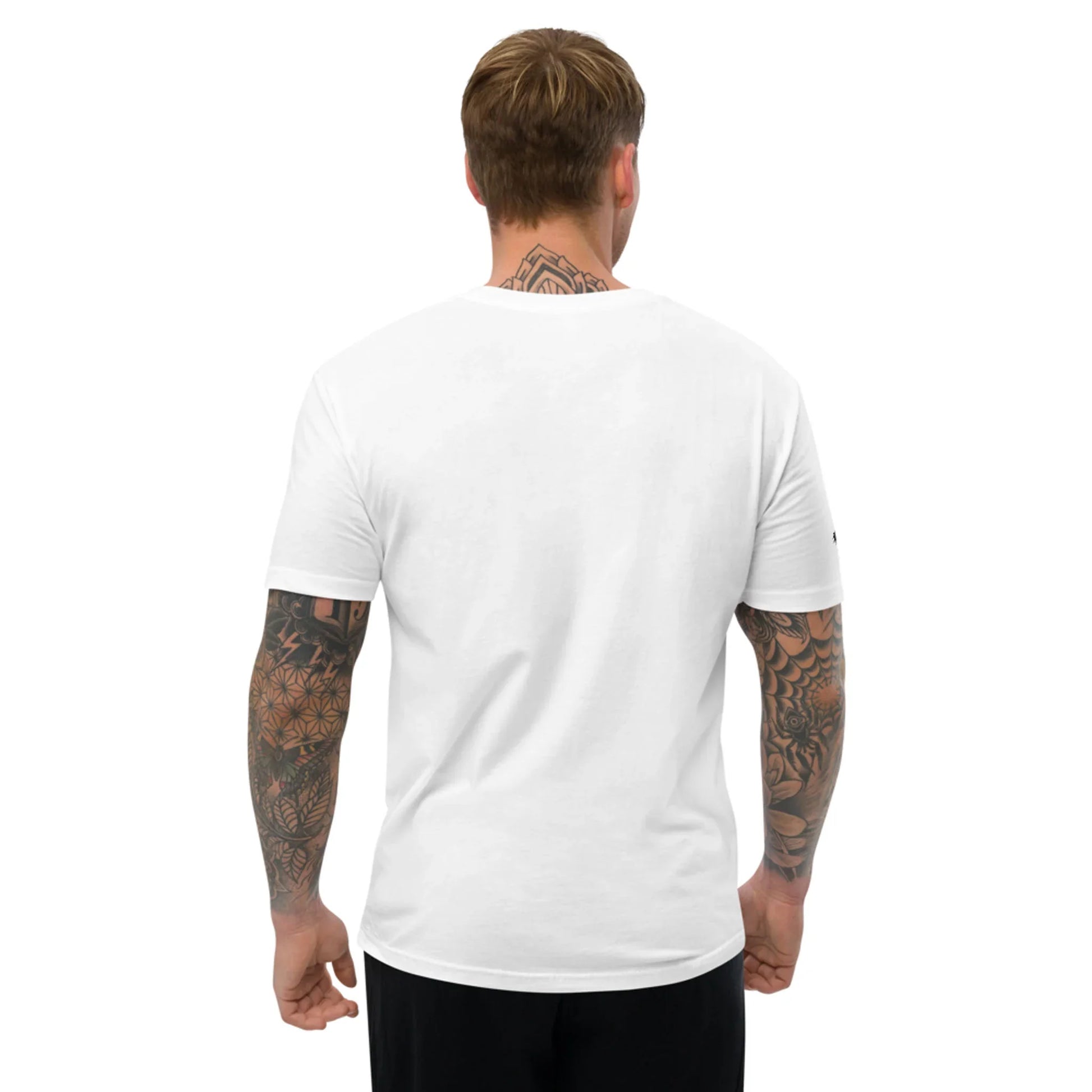 Man wearing a white t-shirt on a white background