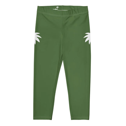 Green leggings with a simple design, featuring two white palm tree silhouettes on the outer sides of each hip. The Mambí leggings have a plain elastic waistband and no visible logos or seams.