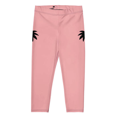 Pink leggings with a simple design, featuring black palm leaf shapes on the outer sides of the hips. These Mambí-inspired leggings are displayed against a white background.