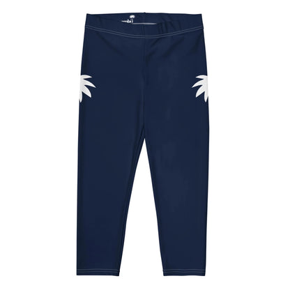 Navy blue Mambí leggings with a white palm tree graphic on each hip, displayed on a plain white background. The leggings have a simple, fitted design and cropped length.