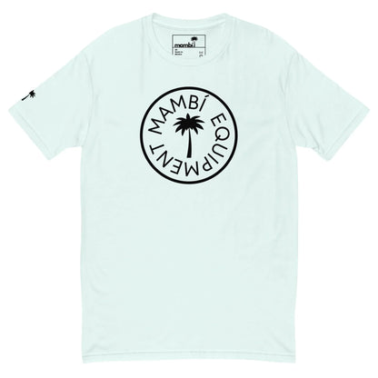 Light mint green t-shirt featuring a black circular Mambí EQUIPMENT logo on the chest and a small palm tree graphic on the left sleeve.
