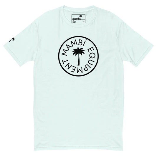 Light mint green t-shirt featuring a black circular Mambí EQUIPMENT logo on the chest and a small palm tree graphic on the left sleeve.